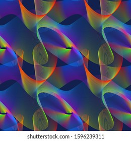 Iridescent wavy seamless pattern. Swatch of multicolor lines for trendy textile design.