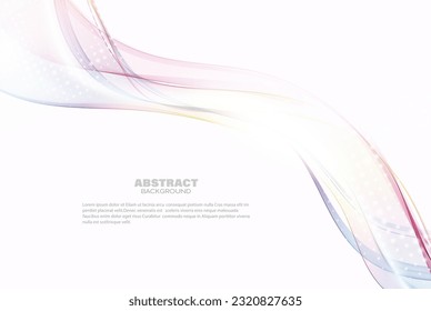 Iridescent wavy smoky lines on a white background. Abstract transparent color wave flow.