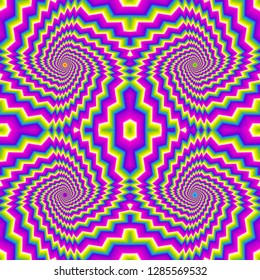 Iridescent wrapping paper with zigzags. Optical expansion illusion. Seamless pattern.