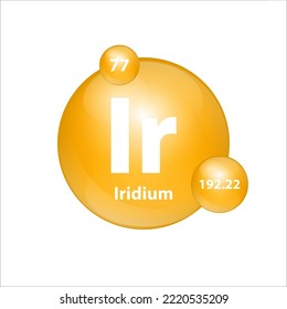 Iridium (Ir) icon structure chemical element round shape circle yellow dark. Chemical element of periodic table Sign with atomic number. Study in science for education. 3D Illustration vector. 