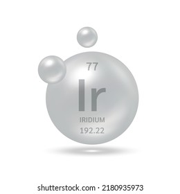 Iridium-Molekül-Modelle silbergrau und chemische Formeln wissenschaftliche Element. Erdgas. Konzept der Ökologie und Biochemie. Einzige Kugeln auf weißem Hintergrund. 3D-Vektorgrafik.