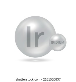 Moléculas Iridium modelos de gris plateado. Ecología y concepto bioquímico. Esferas aisladas sobre fondo blanco. Ilustración de vectores 3D.
