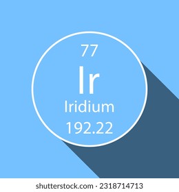 Iridium symbol with long shadow design. Chemical element of the periodic table. Vector illustration.
