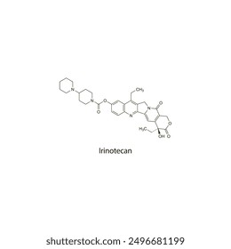 Irinotecan flat skeletal molecular structure Antineoplastic drug used in cancer treatment. Vector illustration scientific diagram.