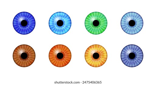 Iris anatomical poster. Human eye structure. Controlling the diameter and size of the pupil. Colorful lens, concept of vision. The amount of light reaching the retina, medical flat vector illustration