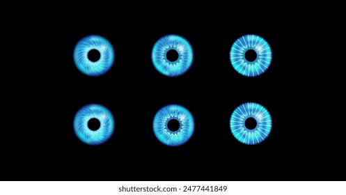 Iris anatomical poster. Human eye structure. Controlling the diameter and size of the pupil. Blue lens, concept of vision. The amount of light reaching the retina, medical flat vector illustration