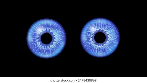 Iris anatomical poster. Human eye structure. Controlling the diameter and size of the pupil. Blue lens, concept of vision. The amount of light reaching the retina, medical flat vector illustration