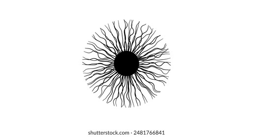 Cartel anatómico del iris. Estructura del ojo humano. Controlar el diámetro y el tamaño de la pupila. Concepto de visión. La cantidad de luz que llega a la retina, Ilustración vectorial médica plana