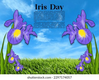 Iris Day, May 08, Design Vecktor Iris Day, Natural landscape with iris flower, Vintage