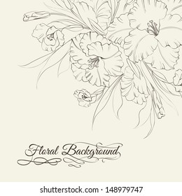 Iris floral card. Vector illustration.