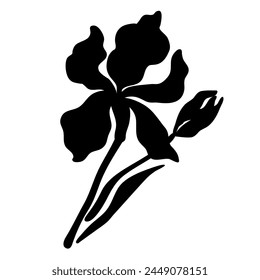 Iris flower, black silhouette, vector.