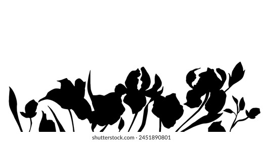 Iris flower, black silhouette, vector.