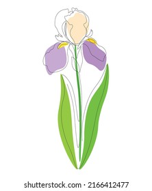 
Flor de iris línea única continua aislada en un fondo blanco. Diseño minimalista de flor de iris con diseño de una línea para logotipo, tarjetas de felicitación. Ilustración del vector