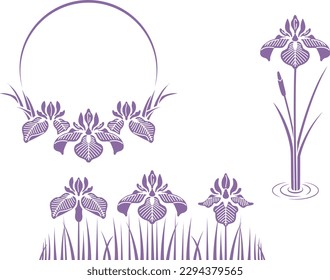 Iris flower design and illustration set (purple)