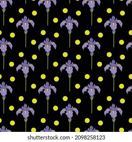 Iris Flower and dot Seamless Pattern Design