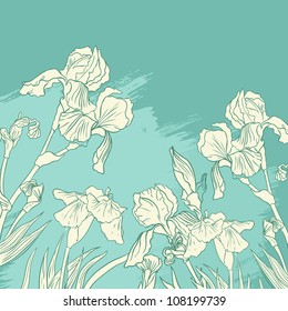 Iris flower drawing on olive background
