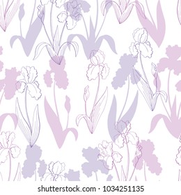 Iris flower graphic color seamless pattern background sketch illustration vector
