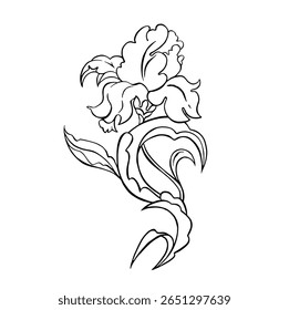 Iris flower line vector for decor