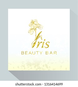 Iris flower logo in the style of engraving. Flower logotype for a spa, wellness center, massage or beauty salon. Beauty logo.  Beauty Bar. 