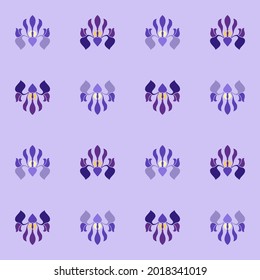 Iris flower painted in the modern art nouveau style. Seamless pattern. Spring floral illustration. Perfect for printing packaging, postcards, fabrics, wallpaper, cover, birthday cards.
