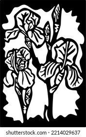 Iris flower panel monochrome mural