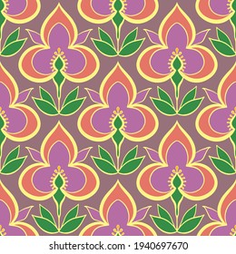 Iris flower pattern. Vector seamless illustration.