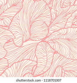 Iris flower petals seamless pattern. Line-art illustration.