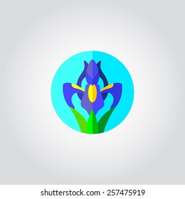 Iris flower, round icon, vector design illustration