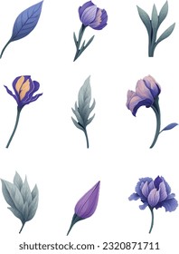 iris Flower Set, Watercolor Flower Vector Design Set
