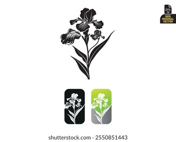 Silhueta da flor da íris ilustração em preto e branco isolada