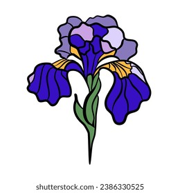 Iris flower in stained glass style. Vector illustration 