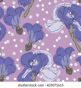 Iris flower vector pattern with dotted background