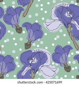 Iris flower vector pattern with dotted background