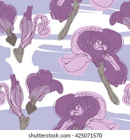 Iris flower vector pattern with striped background