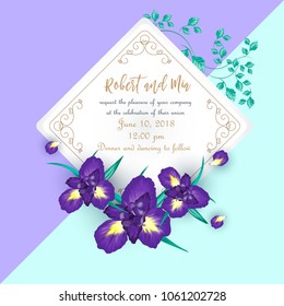 Iris flower wedding invite, invitation, rsvp, save the date card template