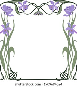 Iris Flowers in Art Nouveau style floral frame