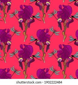  Iris flowers seamless pattern. Vector stock illustration eps10