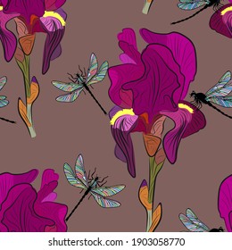 Iris flowers seamless pattern. Vector stock illustration eps10