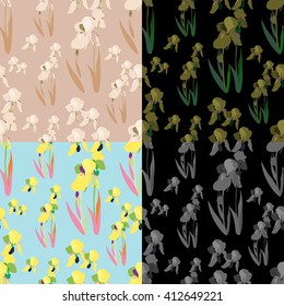 Iris flowers set seamless blue vector illustration
