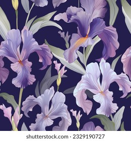 Iris flowers. Vector seamless pattern. 