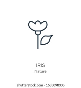 Iris icon. Thin linear iris outline icon isolated on white background from nature collection. Line vector sign, symbol for web and mobile