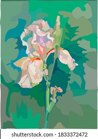 Iris on a green background pattern