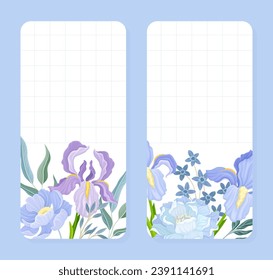 Iris Purple Flower Notes Card Design Vector Template