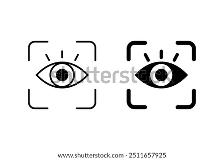 Iris Recognition for Biometric Identification Sign. Eye Scan ID Line and Silhouette Black Icon Set. Retina Scanner icon. Vision Scanning Technology for Security Access icon.