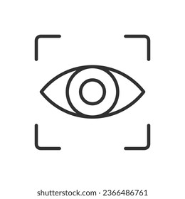 Iris recognition, linear icon. Eye scanning. Retina recognition. Line with editable stroke