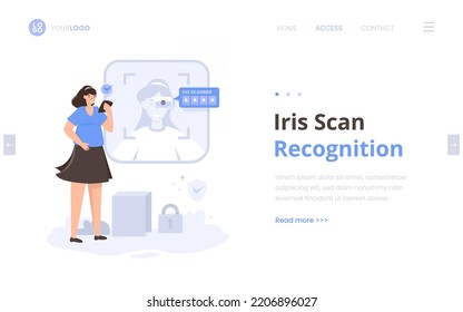 Iris Scan Recognition To Unlock Passcode Illustration Landing Page