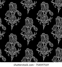 Iris vector illustration. Doodle style. Design, print, logo, decor, textile, paper.