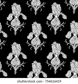 Iris vector illustration. Doodle style. Design, print, logo, decor, textile, paper.