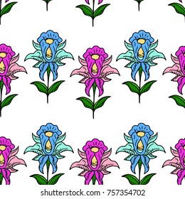 Iris vector illustration. Doodle style. Design, print, logo, decor, textile, paper