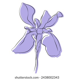 Ilustración del vector del iris, dibujo de la línea con la silueta en el fondo